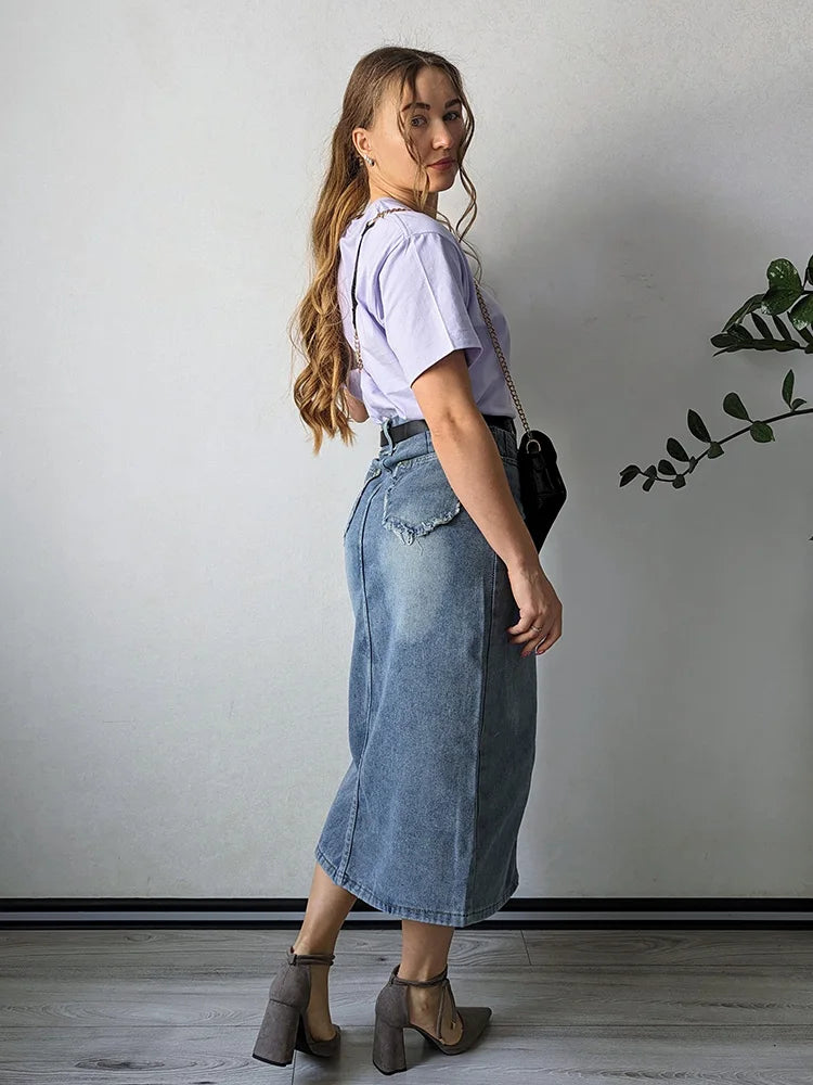 Falda Mini Vaquera Acampanada Estilo Retro Y2K | Cintura Imperio Bolsillos