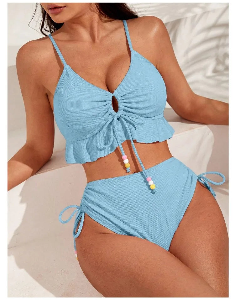 Bikini con Cordón y Volantes - Traje de Baño Sexy para el Verano Tico