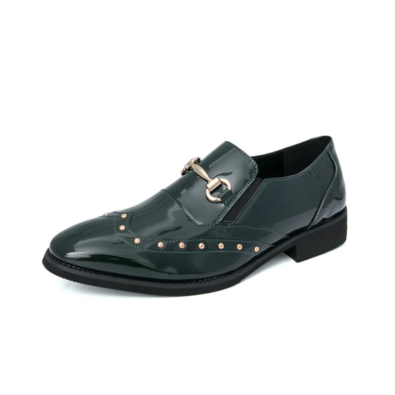 Zapatos Hombre Charol Elegantes Punta Puntiaguda Boda Sin Cordones | Diseño Liso