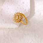 Anillo Ticotrendy Giratorio | Flor de Loto Zirconia | Acero Inox Oro | Joyería Moda 2025