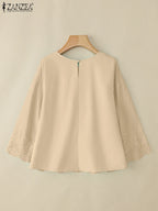 Blusa de Verano para Mujer | Encaje y Retazos Bordados | Cuello Redondo | Ticotrendy