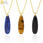 Colgante Gota Agua Piedra Natural Cristal Cadena Acero | Joyería Sanación