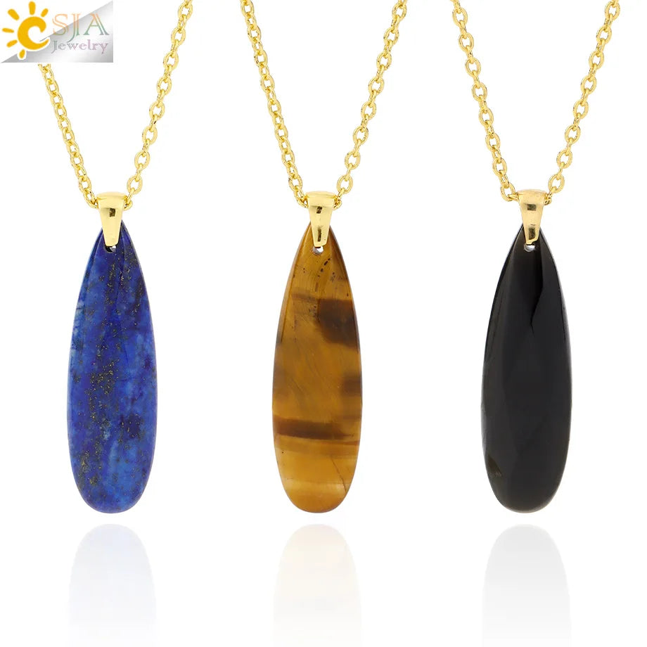 Colgante Gota Agua Piedra Natural Cristal Cadena Acero | Joyería Sanación