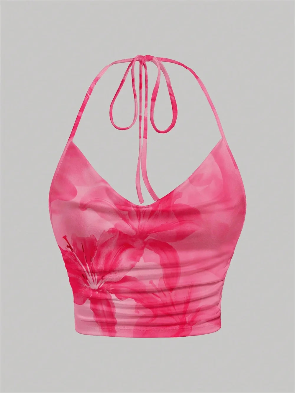Top Halter con tinte dibujo Tie para mujer, ropa Y2K de verano, Top corto Sexy con espalda descubierta y cuello en V, ropa de calle