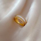 Anillos de circón gruesos brillantes de lujo chapados en oro de 18k para mujer, anillo de cobre abierto ajustable a la moda, joyería, regalos de boda