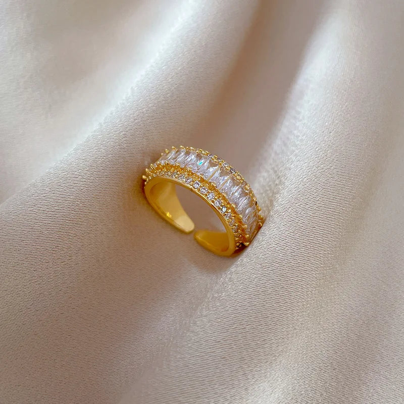 Anillos de circón gruesos brillantes de lujo chapados en oro de 18k para mujer, anillo de cobre abierto ajustable a la moda, joyería, regalos de boda