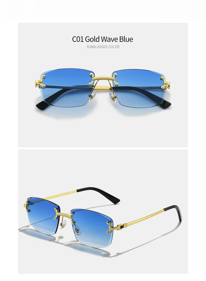 Gafas de Sol CATERSIDE | Cobre y Lentes Degradados Azules | Cuadradas Sin Montura | Lujo Unisex