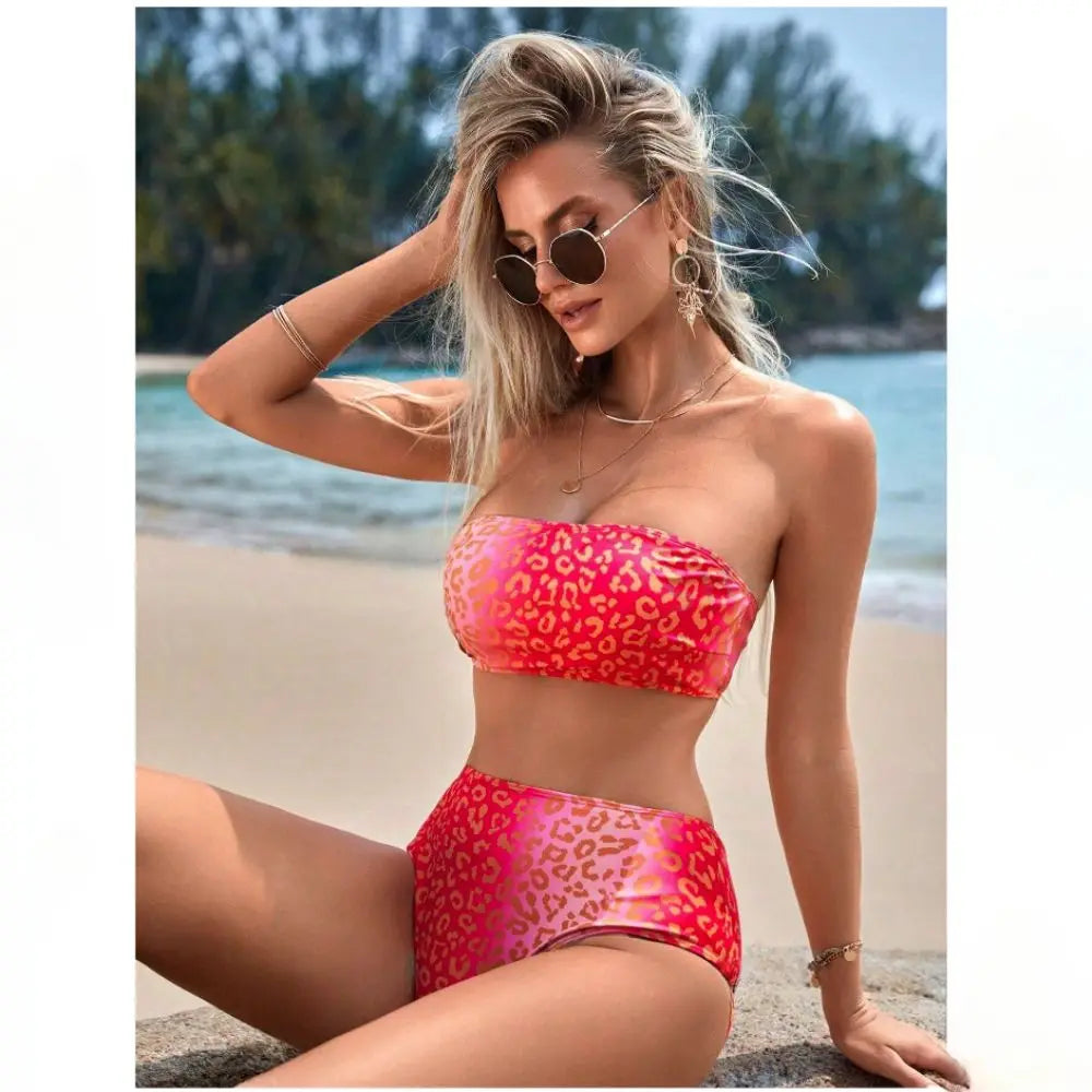 Bikini Sin Tirantes de Leopardo - Traje de Baño Sexy para Verano Tico