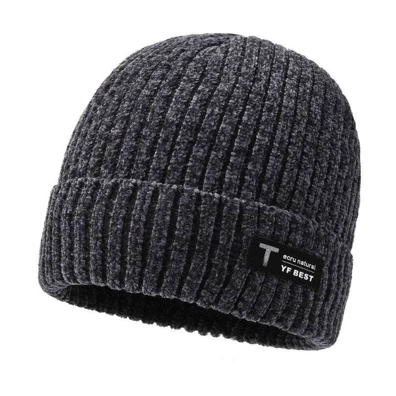 Gorro Tejido Lana Chenilla Terciopelo Grueso Térmico | Invierno Ajustable Unisex