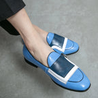 Mocasines Azules Lujo Hombre | Casual Negocios Punta Redonda Sin Cordones Talla Grande