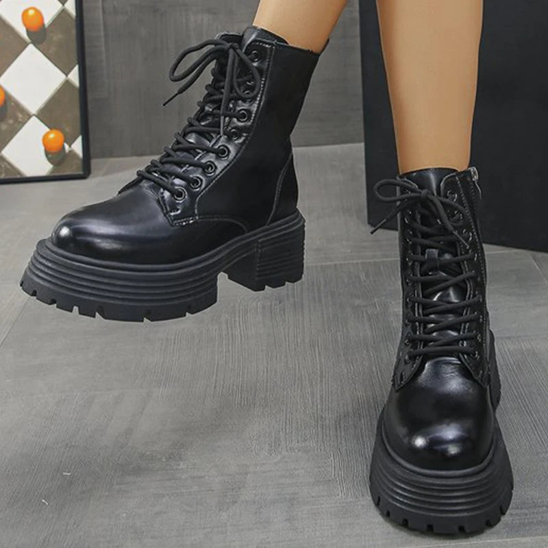 Botines de Plataforma | Estilo Británico | Tacón Grueso | Mujer