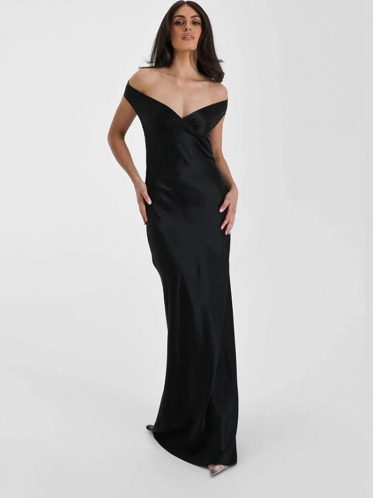 Vestido largo de satén con lazo y espalda descubierta para mujer