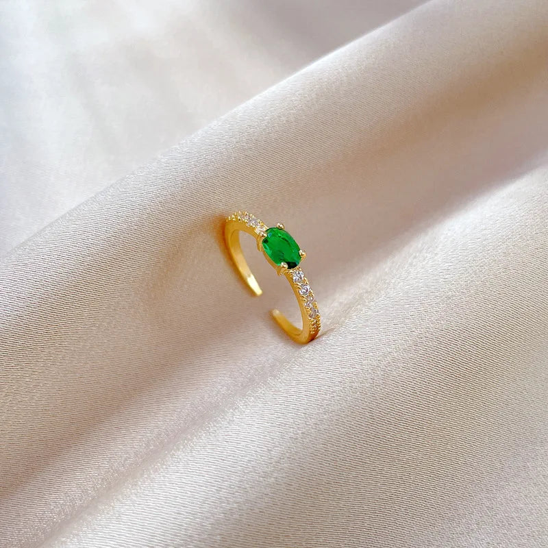 Anillos de circón verde Vintage para mujer, anillo de cobre abierto ajustable clásico, accesorios de joyería, regalos para amigos