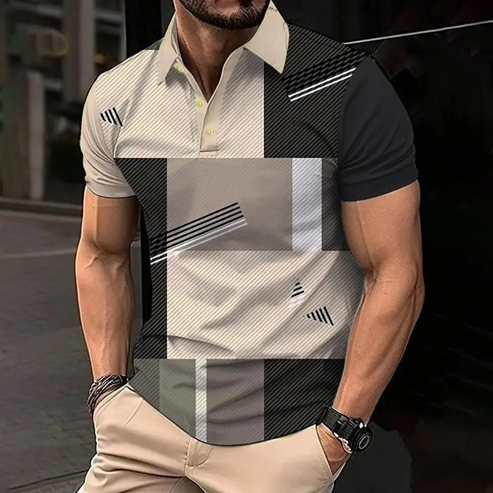 Polo Hombre Ticotrendy Vintage Estampado Celosía Manga Corta | Respirable Elegante