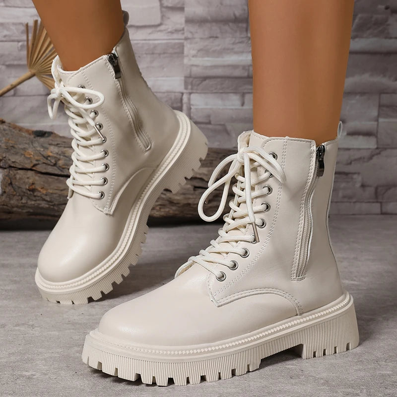 Botines de Plataforma con Cordones | Forro de Felpa | Mujer