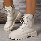 Botines de Plataforma con Cordones | Forro de Felpa | Mujer