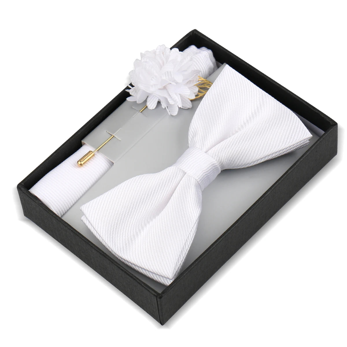 Set De Pajarita Broche Flor Pañuelo Accesorio De Traje Boda