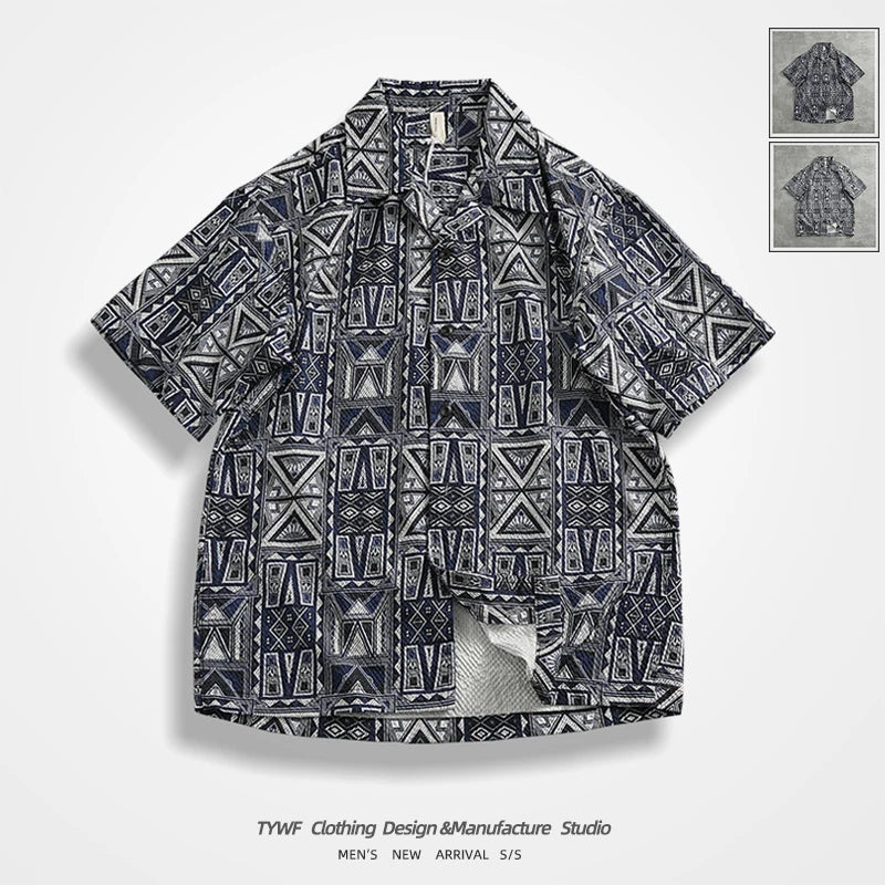 Camisa Hawaiana Hombre | Estampado Geométrico | Manga Corta | Verano | Ticotrendy Costa Rica
