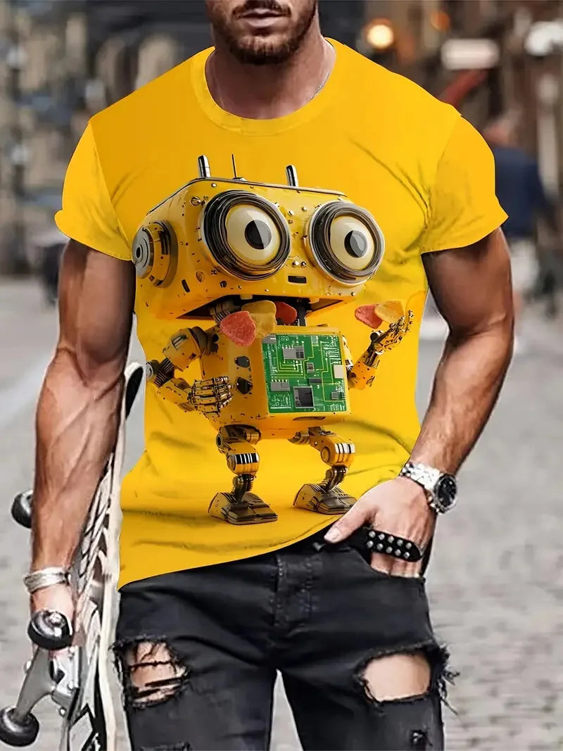 Camiseta Dibujos Animados Hombre | Estampado Gráfico Divertido Manga Corta Secado Rápido