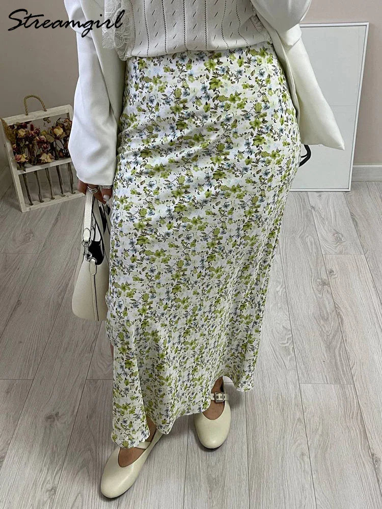 Falda Larga De Gasa Floral Con Abertura Y Vuelo De Verano