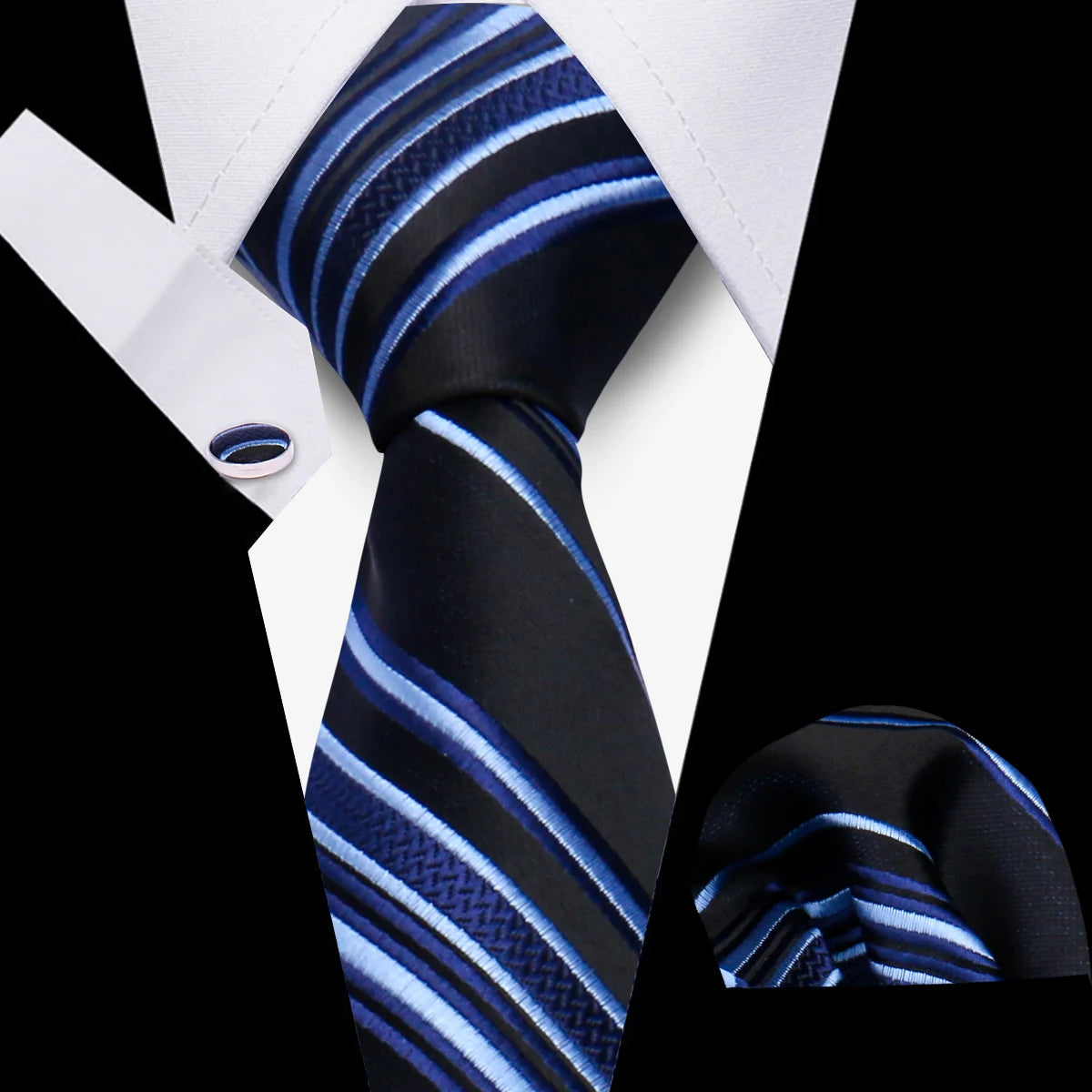 Conjunto Corbata Pañuelo Gemelos Negocios Boda Accesorio De Moda