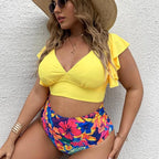 Bikini de Talla Grande con Volantes - Estampado y Tiro Alto para Playa