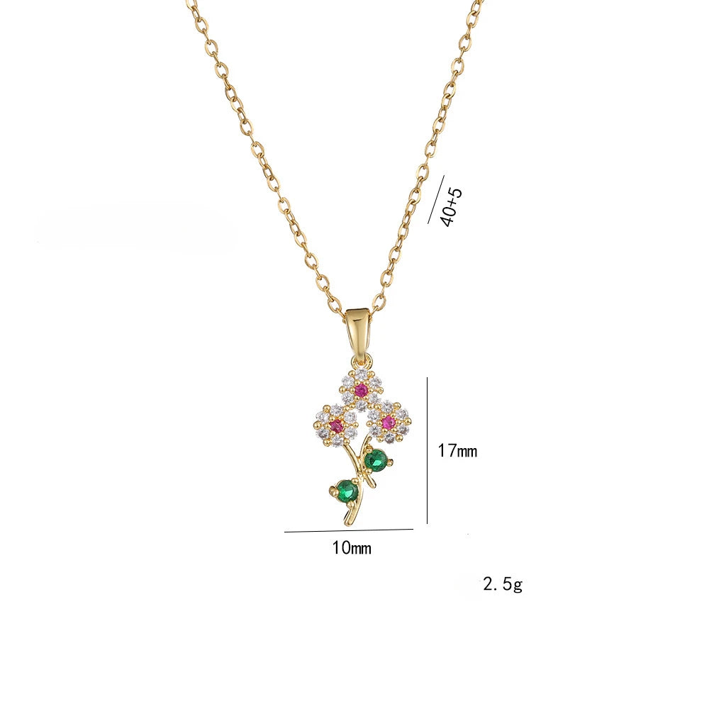 Collar Colgante Hoja Flor Circones Brillantes Acero Inoxidable | Accesorio Tendencia Ticotrendy