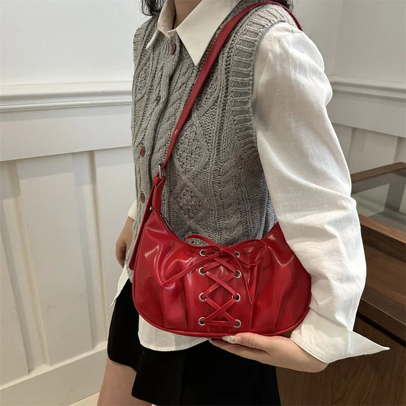 Dulce Bowknot Cool Girls bolsos para las axilas diseño plisado bolso de hombro tipo bandolera para mujer Simple suave Pu bolsos de mano para mujer