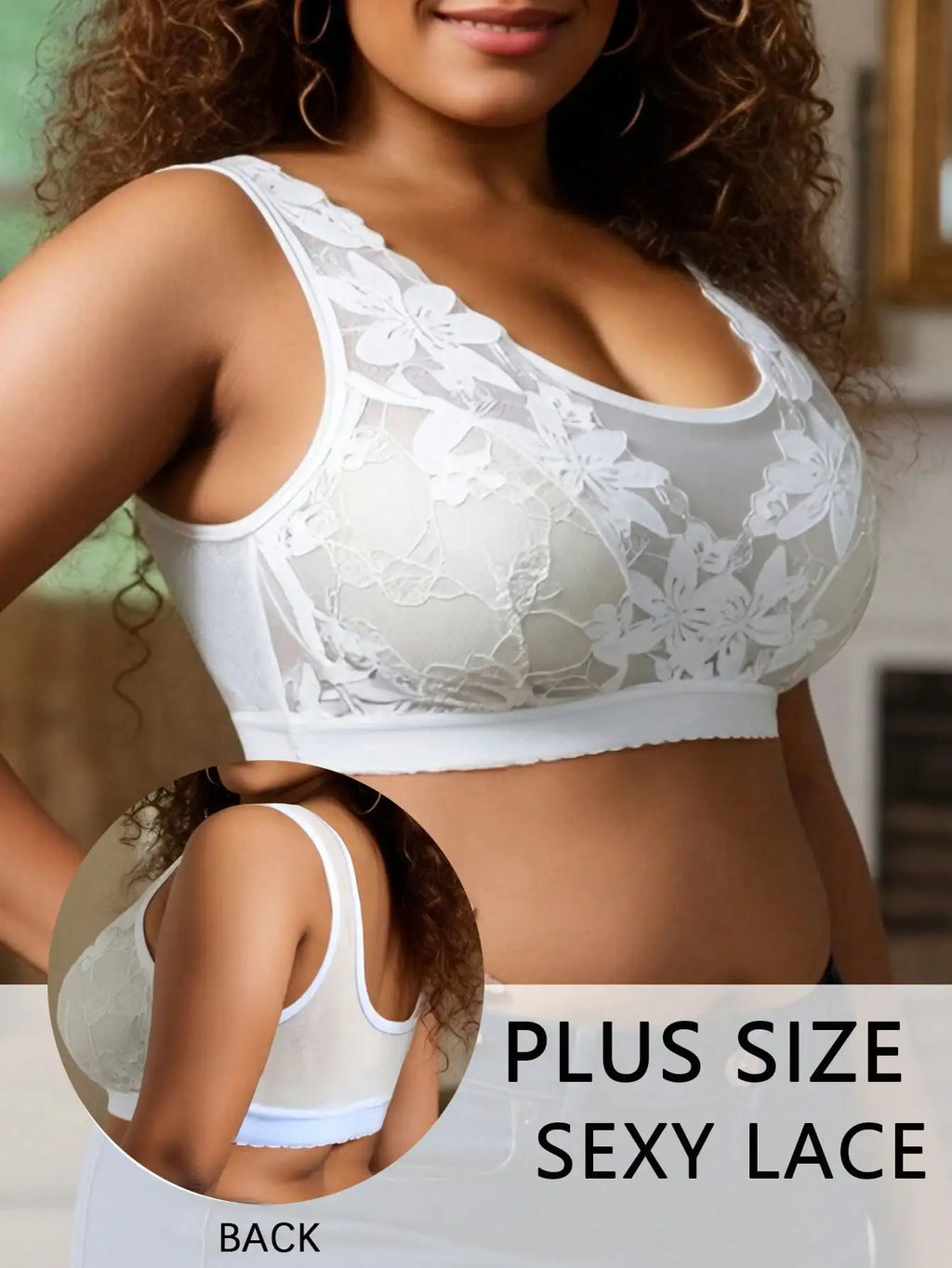 Bralette Blanco de Encaje Floral | Escote V y Tirantes Anchos | Sin Aros para Dormir | Tico Trendy