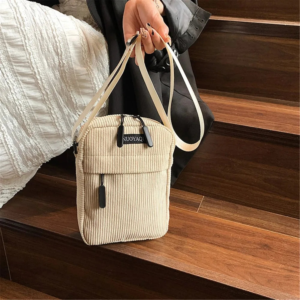 Bandolera de Pana Pequeña y a la Moda para Teléfono Móvil, Unisex y de Color Sólido