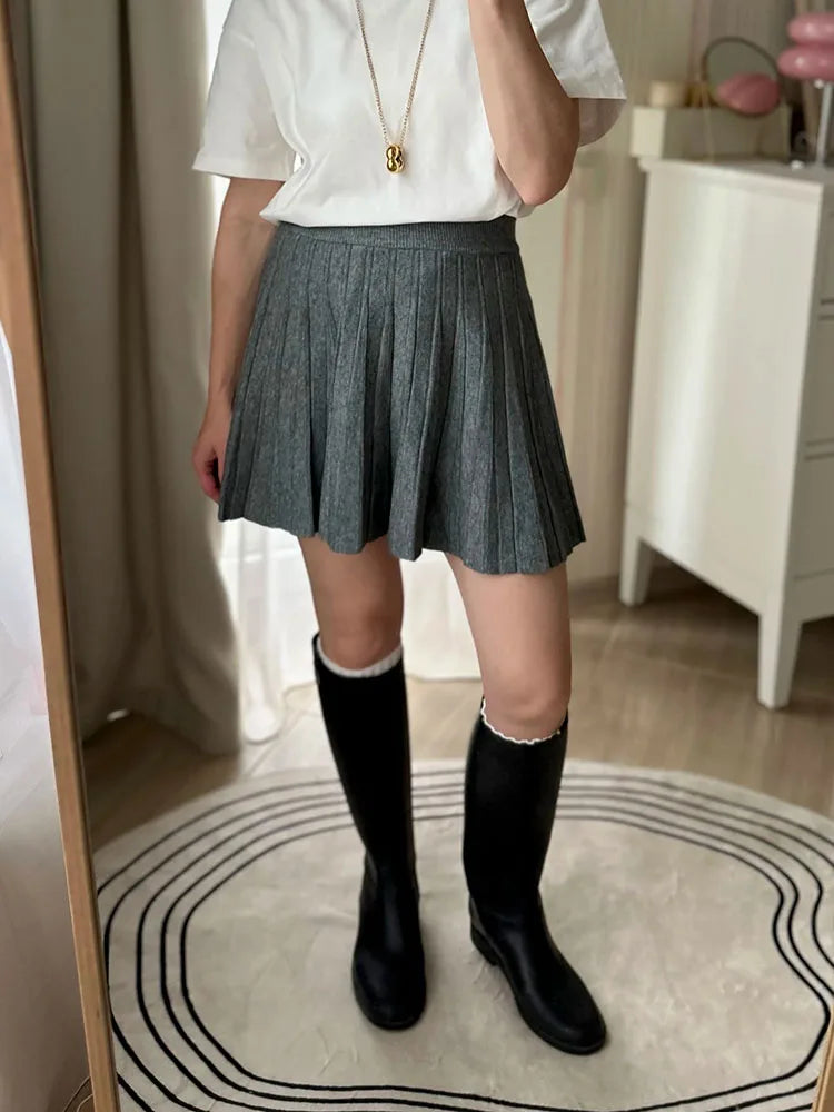 Minifalda Plisada de Punto | Cintura Alta | Estilo Coreano