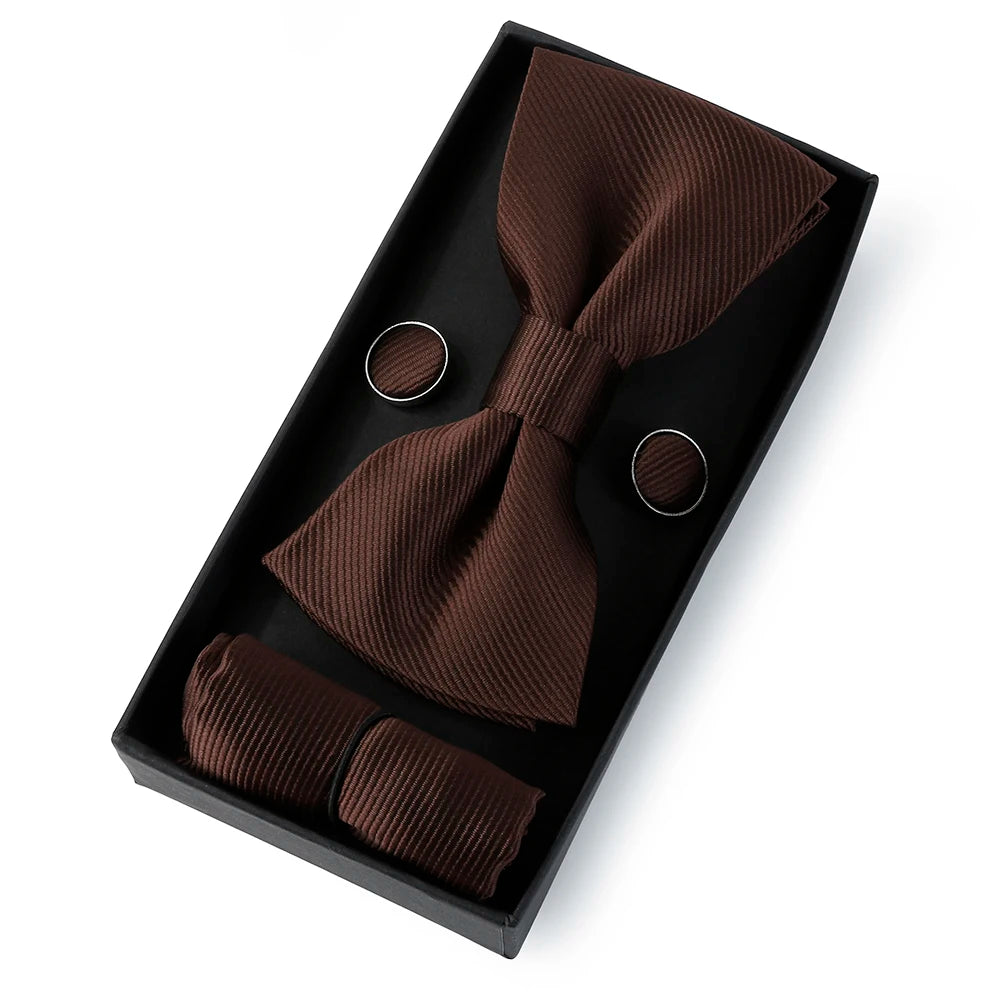 Set De Pajarita Pañuelo Gemelos Regalo Elegante Estilo Para Hombres