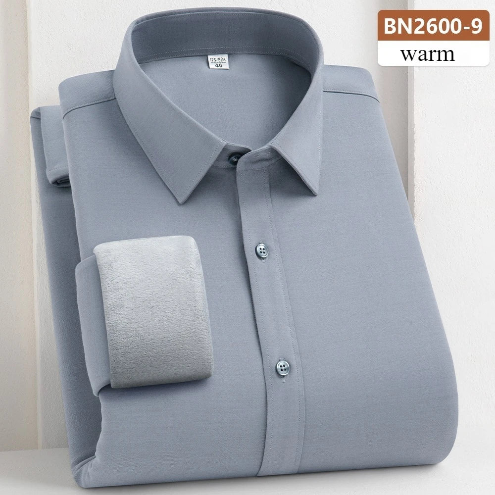 Camisa de Lana Cálida Hombre | Manga Larga | Negocios Casual | Color Sólido Suave