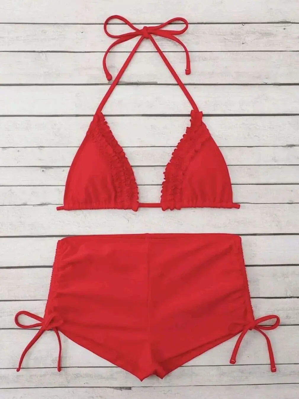 Bikini Triangular con Volantes y Cordón Halter - Microbikini de Verano