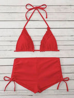 Bikini Triangular con Volantes y Cordón Halter - Microbikini de Verano