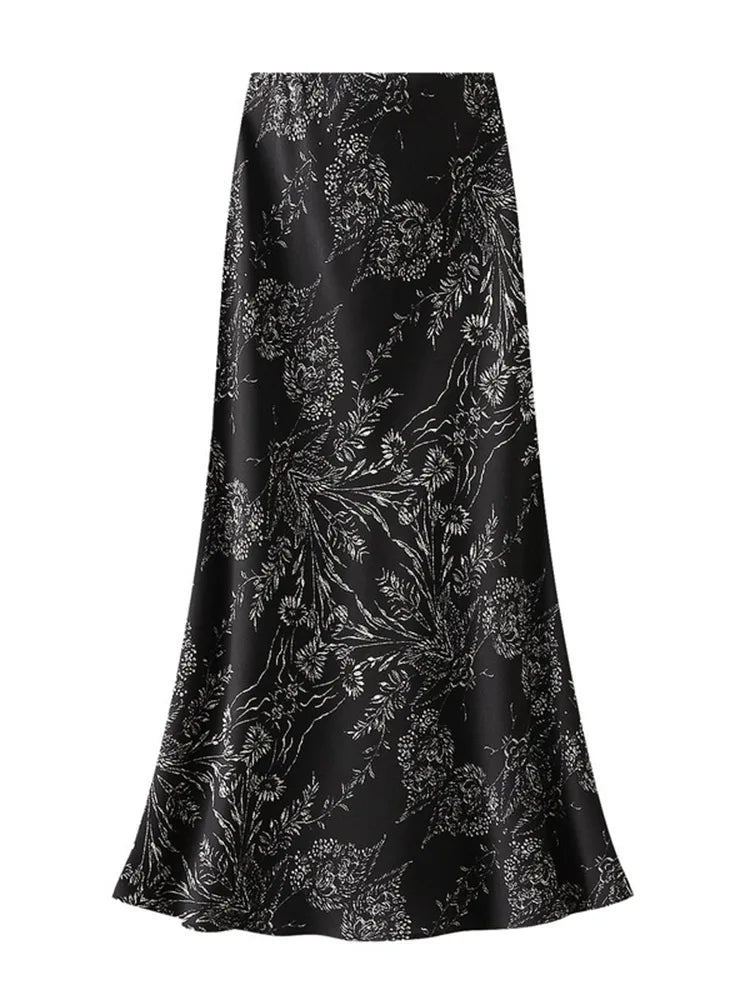 Falda Vintage de Satén | Estampado Floral Elegante
