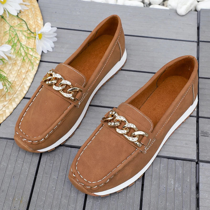 Mocasines con Plataforma y Cadena Metálica | Cuero PU | Suela Blanda Antideslizante