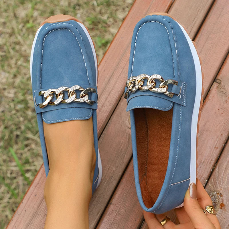 Mocasines con Plataforma y Cadena Metálica | Cuero PU | Suela Blanda Antideslizante