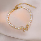 Pulseras con dijes de mariposa y cadena de tenis de circonio brillante de lujo para mujeres y niñas, brazalete de cadena de acero inoxidable a la moda, regalos de joyería