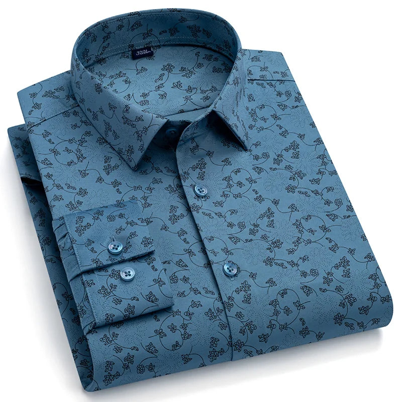 Camisa Talla Grande Sin Arrugas | Estampado Vintage | Formal Ajustada | Tops Suaves