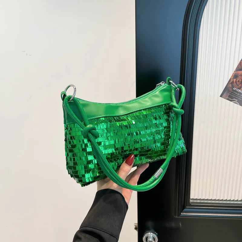 Bolsos de hombro informales con retales de lentejuelas para mujer, bolsos sencillos y versátiles para ir al trabajo, Color sólido, bolso para axila para chica