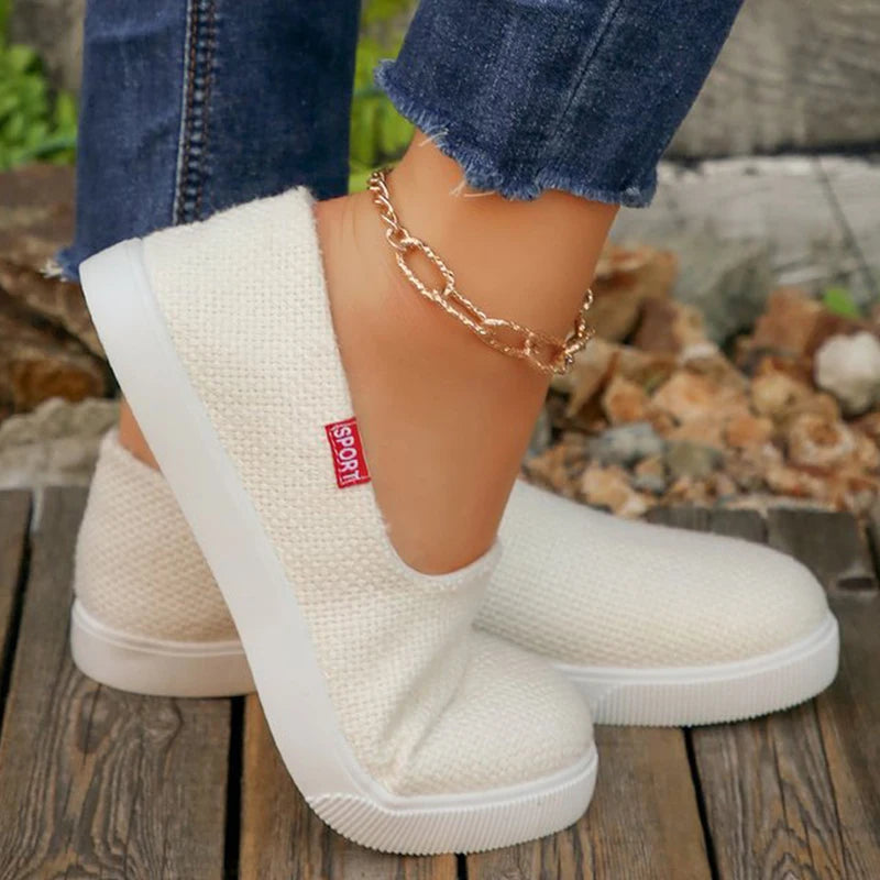 Zapatos Planos Beige de Punto | Transpirables | Sin Cordones | Talla Grande