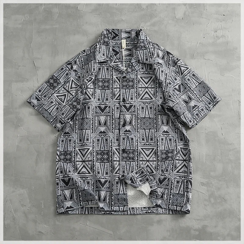 Camisa Hawaiana Hombre | Estampado Geométrico | Manga Corta | Verano | Ticotrendy Costa Rica