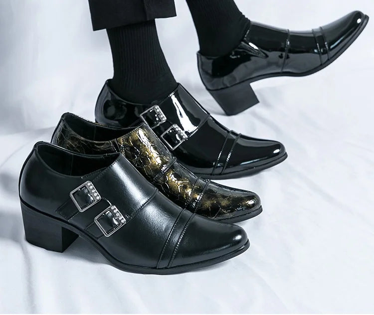 Zapatos Vestir Hombre Ticotrendy Piel Dividida Retro Punta Puntiaguda Boda | Con Hebilla