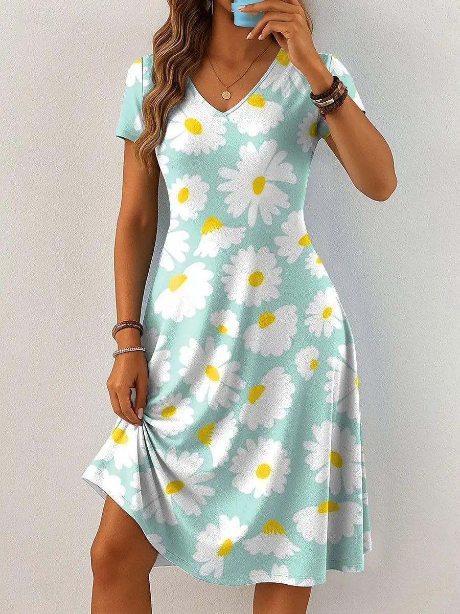 Vestido Corto con Estampado Floral 3D | Minivestido Elegante Vintage | Manga Corta para Verano | Tico Trendy