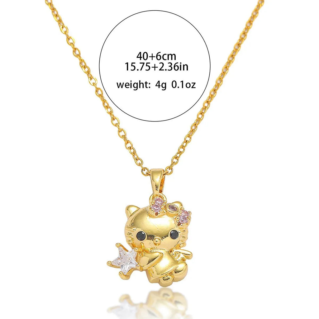 Sanrio lindo ángulo de Hello Kitty con collares con colgante de estrella de circón para mujeres niñas Color oro plata joyería de cadena de acero inoxidable