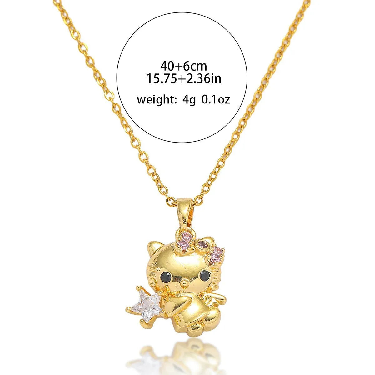 Sanrio lindo ángulo de Hello Kitty con collares con colgante de estrella de circón para mujeres niñas Color oro plata joyería de cadena de acero inoxidable