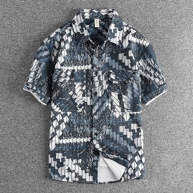 Camisa Carga Hombre | Rayas Verticales | Tela Seersucker | Manga Corta | Ticotrendy