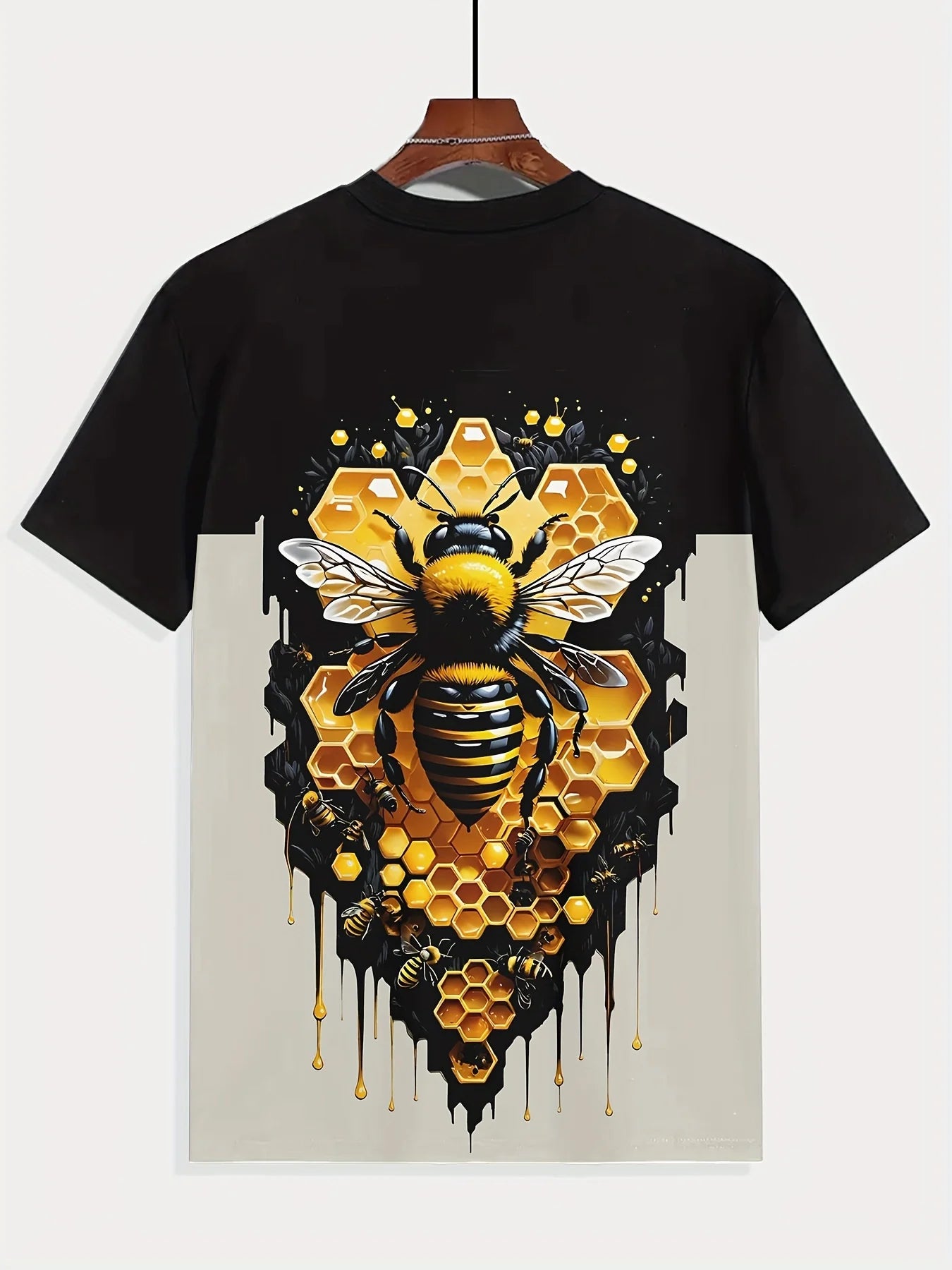 Camiseta Hombre Verano Jersey Estampado Abeja | Manga Corta Cuello Redondo Secado Rápido