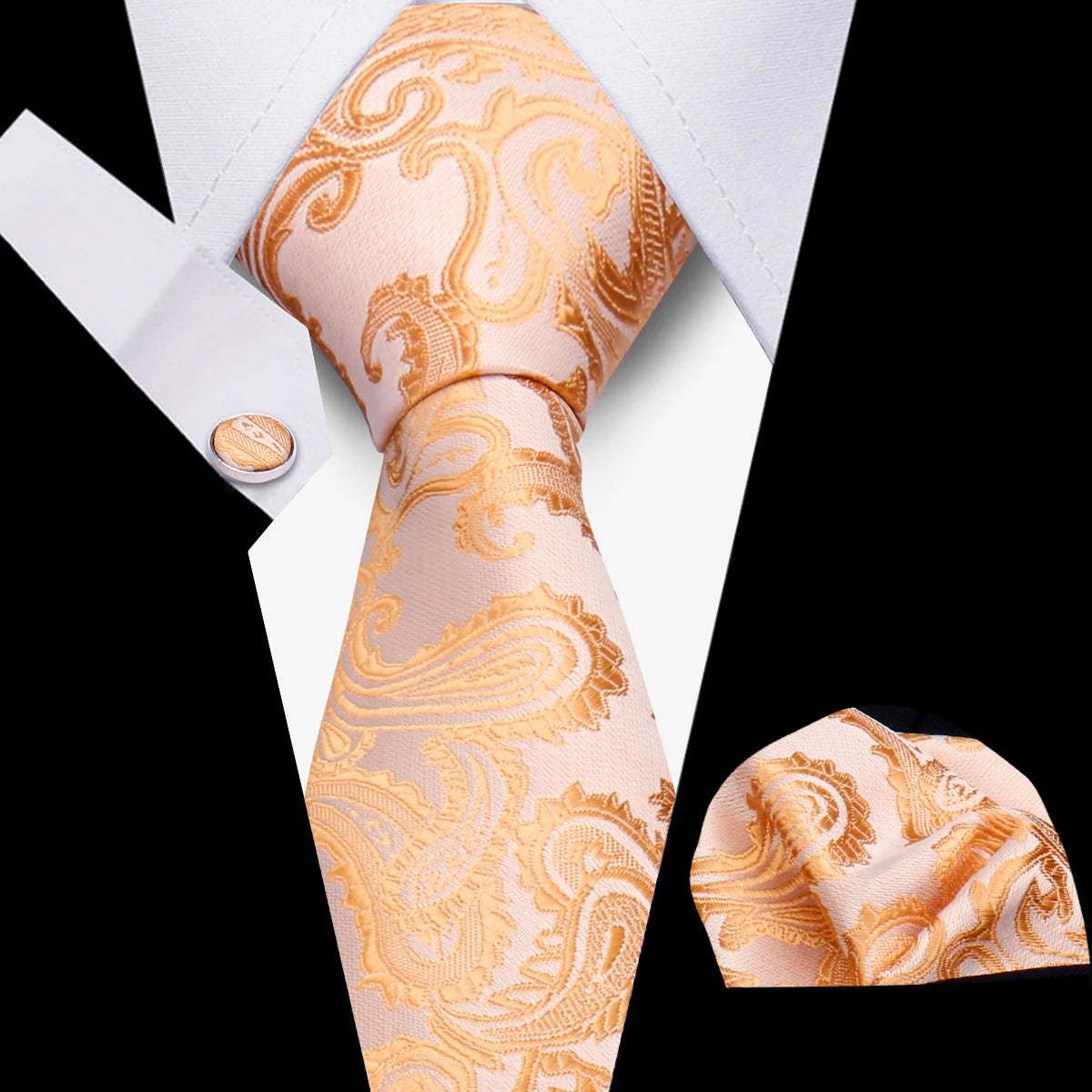 Conjunto Corbata Pañuelo Gemelos Negocios Boda Accesorio De Moda